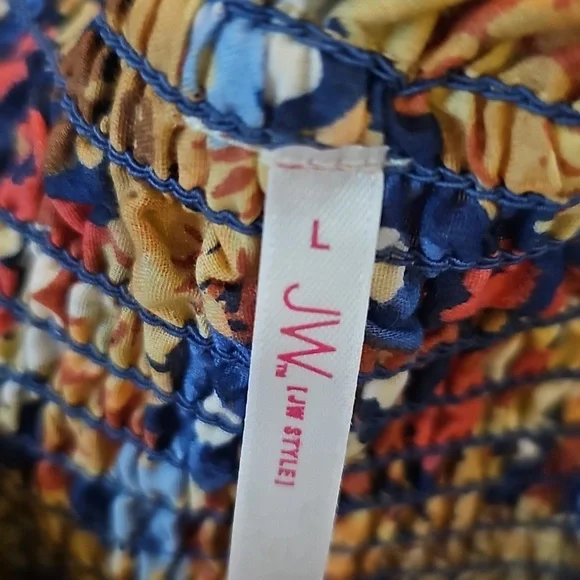 Smocked Waist Floral Maxi Dress Blue & Tan - Picture 2 of 3